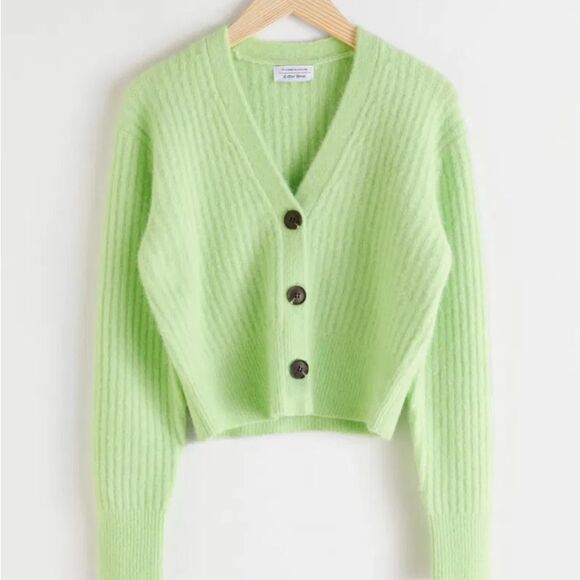 & OTHER STORIES Wool Alpaca Blend Green Crop Cardigan- Size XS - Picture 1 of 11